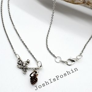 Silver squirrel pinecone handmade steel necklace